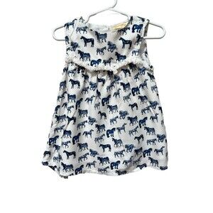 Sweet Magnolia Girls Sz 3T Blue White Horse Sleeveless A-line Dress Western